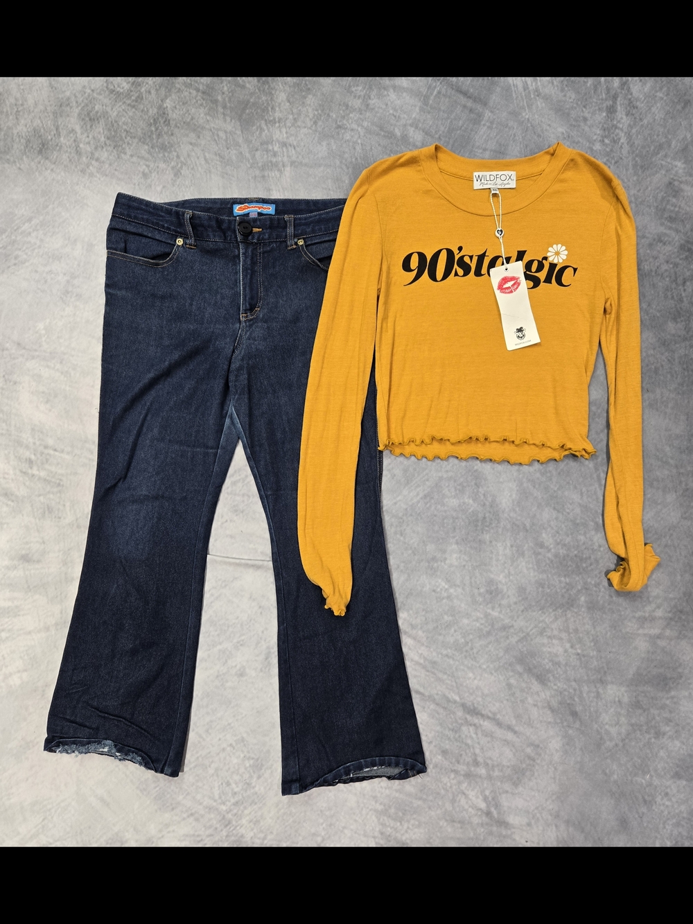 Wildfox Mustard '90s Logic' Long Sleeve Crop Top And Capris Jeans